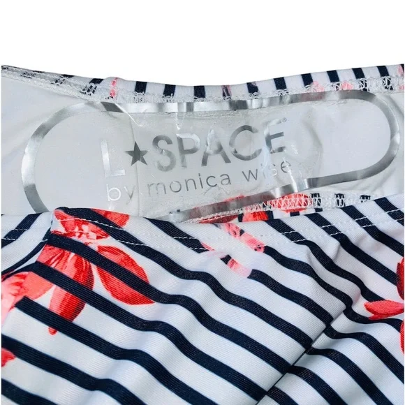 L Space Floral Bay Pamela Striped Halter Top One Piece Swimsuit Size 4 - Picture 7 of 8